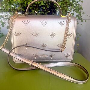 kate spade Metallic Gold Embellished Top-Handle mini bag with shoulder strap